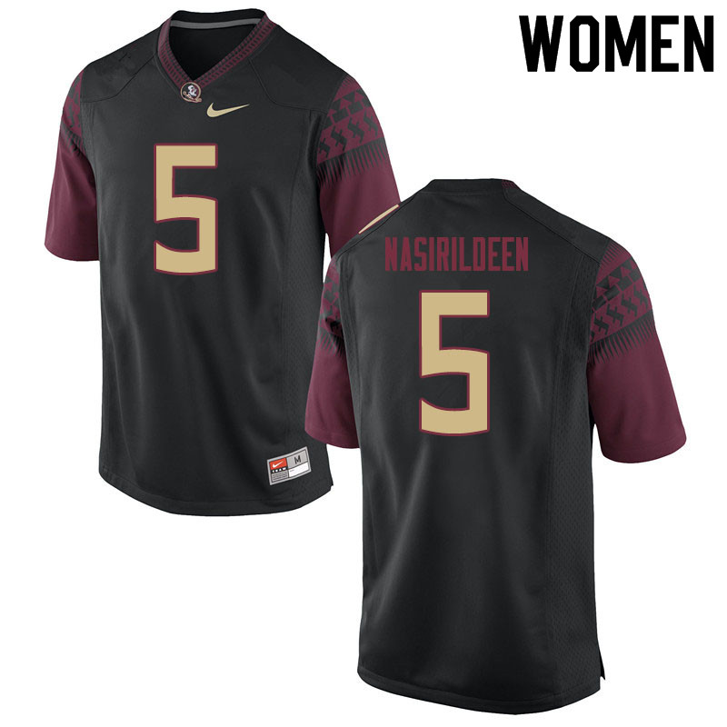 Women #5 Hamsah Nasirildeen Florida State Seminoles College Football Jerseys Sale-Black - Click Image to Close
